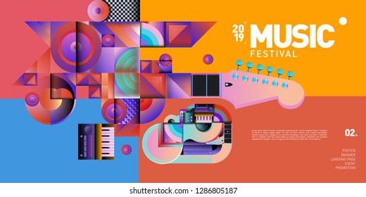 Vector Colorful Music Festival for Event Banner and Poster. Colorful Geometric Abstract Background Template in Eps10.