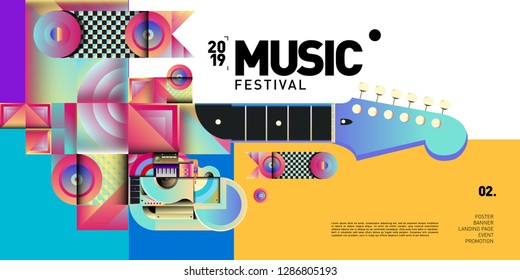 Vector Colorful Music Festival for Event Banner and Poster. Colorful Geometric Abstract Background Template in Eps10.