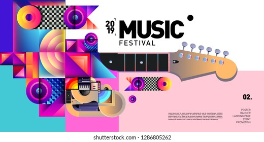 Vector Colorful Music Festival for Event Banner and Poster. Colorful Geometric Abstract Background Template in Eps10.