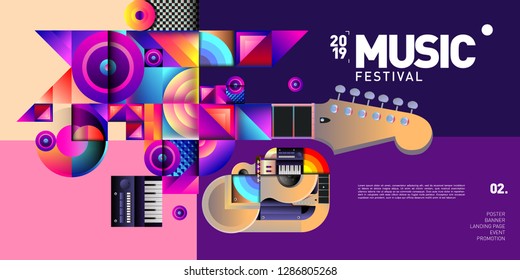 Vector Colorful Music Festival for Event Banner and Poster. Colorful Geometric Abstract Background Template in Eps10.