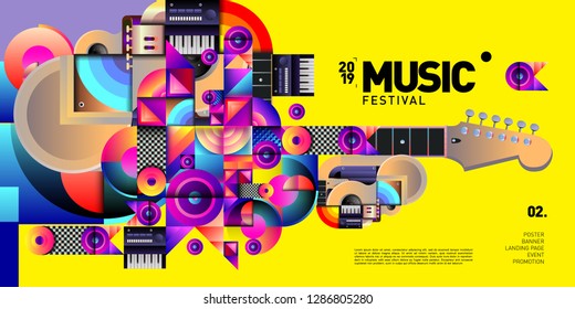 Vector Colorful Music Festival for Event Banner and Poster. Colorful Geometric Abstract Background Template in Eps10.