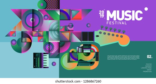 Vector Colorful Music Festival for Event Banner and Poster. Colorful Geometric Abstract Background Template in Eps10.