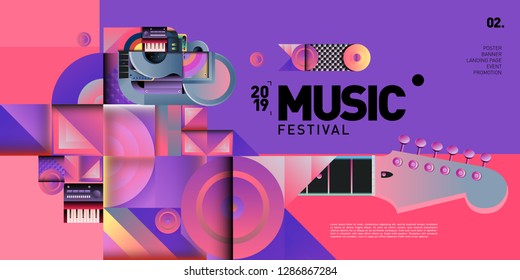 Vector Colorful Music Festival for Event Banner and Poster. Colorful Geometric Abstract Background Template in Eps10.