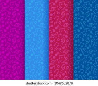 Vector colorful musical notes and treble clefs seamless pattern, vector illustration