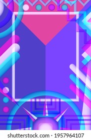 vector colorful neon geometric overlapped and white frame with space background