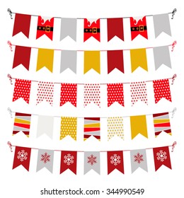Vector colorful New year and Christmas bunting and garland set in flat style. Christmas vector decoration set. Vector illustration