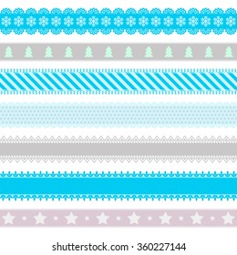 Vector colorful New year and winter lace ribbons set. Vector illustration