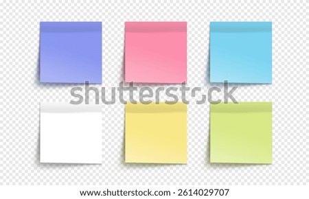 Vector colorful note paper isolated on transparent background. Realistic sticky note. Mockup of colorful note paper for design.