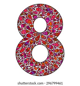 Vector colorful number 8 with bright drops. Bright summer number eight for print or ABC illustrations.