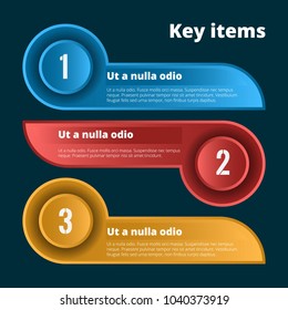 Vector colorful numbered list template with three items
