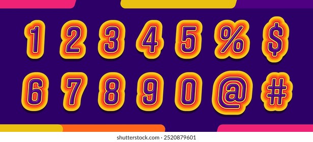 Vector colorful numeric set, isolated number against blue background
