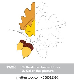 Vector colorful oak to be traced. Restore dashed line and color the picture. Worksheet to be colored.