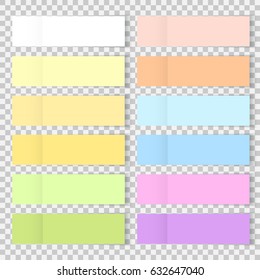 Vector colorful office bookmarks or sticker note paper isolated. Set of sticky paper or bookmarkers with shadow isolated on a transparent background. Vector yellow post note for your design