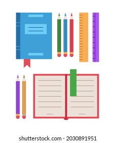 Vector colorful office supplies set. Isolated school equipment collection on white background.