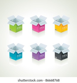 Vector colorful open boxes set