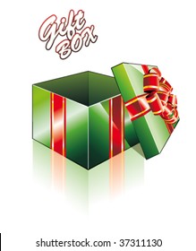 VECTOR Colorful Open Christmas Gift Box With Red Ribbon