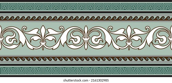 Vector colorido naranja clásico ornamento nacional europeo sin fisuras. Patrón étnico de los pueblos románicos. Frontera, marco de grecia antigua, imperio romano.