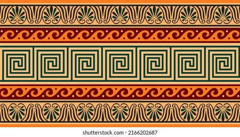 Vector colorful orange classic seamless european national ornament. Ethnic pattern of the Romanesque peoples. Border, frame of ancient greece, roman empire.