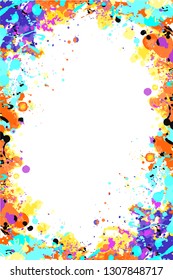 Vector colorful orange and turquoise splattered frame for flyers, posters, invitations