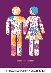 Vector colorful oriental flowers couple in love silhouettes frame pattern invitation greeting card template
