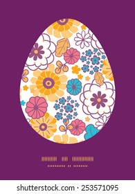 Vector colorful oriental flowers Easter egg sillhouette frame card template