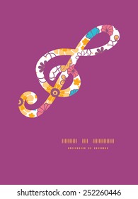 Vector colorful oriental flowers gclef musical silhouette pattern frame