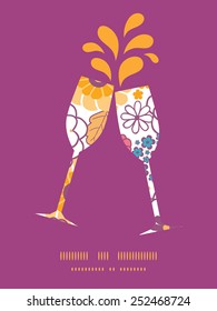 Vector colorful oriental flowers toasting wine glasses silhouettes pattern frame