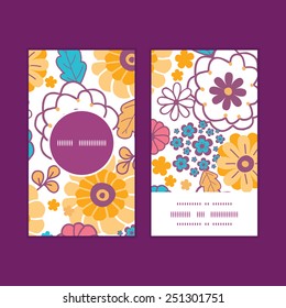 Vector colorful oriental flowers vertical round frame pattern business cards set