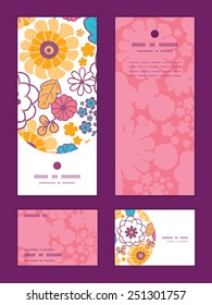 Vector colorful oriental flowers vertical frame pattern invitation greeting, RSVP and thank you cards set