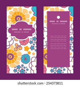 Vector colorful oriental flowers vertical frame pattern invitation greeting cards set