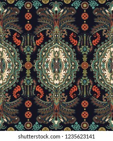 Vector colorful ornamental wallpaper. Floral design for textile, cover, wrapping paper, web, fabric, saree. Turkey, indian,  arabian seamless pattern