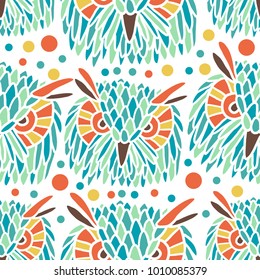 vector colorful owl head seamless pattern background