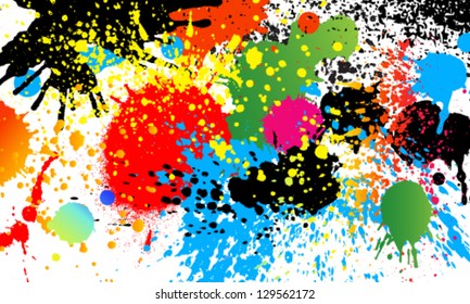 Vector colorful paint drops ink splashes Grunge illustration card design.