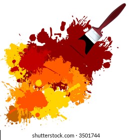 Vector - Pintura colorida sobre un lienzo blanco con un pincel.