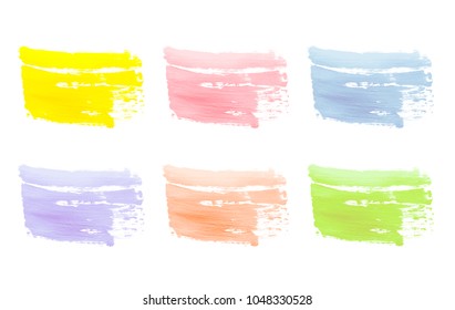 Vector colorful paint smear stroke stain set. Abstract red glittering textured art illustration. Acrylic Texture Paint Stain Illustration. Hand drawn brush strokes vector elements. Acrilyc strokes.