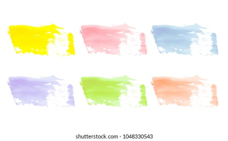 Vector colorful paint smear stroke stain set. Abstract red glittering textured art illustration. Acrylic Texture Paint Stain Illustration. Hand drawn brush strokes vector elements. Acrilyc strokes.