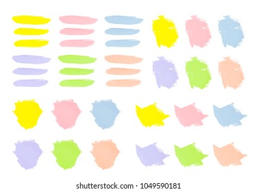 Vector colorful paint smear stroke stain set. Abstract textured art illustration. Acrylic Texture Paint Stain Illustration. Hand drawn brush strokes vector elements. Spring and summer colors.