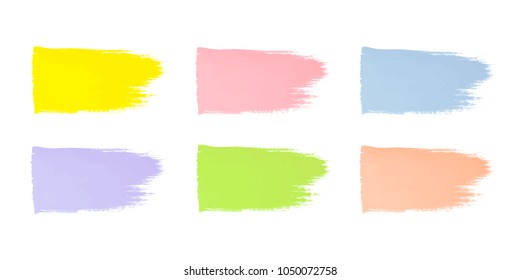 Vector colorful paint smear stroke stain set. Abstract textured art illustration. Acrylic Texture Paint Stain Illustration. Hand drawn brush strokes vector elements. Spring and summer colors.