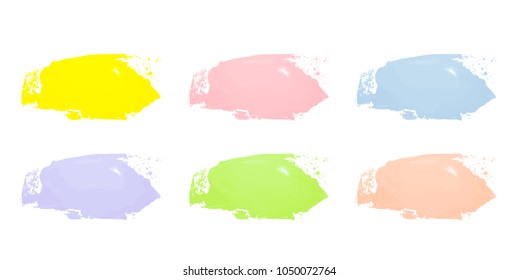 Vector colorful paint smear stroke stain set. Abstract textured art illustration. Acrylic Texture Paint Stain Illustration. Hand drawn brush strokes vector elements. Spring and summer colors.