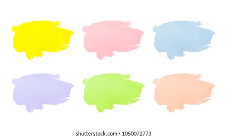 Vector colorful paint smear stroke stain set. Abstract textured art illustration. Acrylic Texture Paint Stain Illustration. Hand drawn brush strokes vector elements. Spring and summer colors.