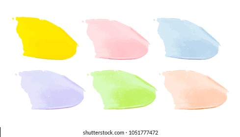 Vector colorful paint smear stroke stain set. Abstract textured art illustration. Acrylic Texture Paint Stain Illustration. Hand drawn brush strokes vector elements. Spring and summer colors.