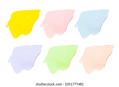 Vector colorful paint smear stroke stain set. Abstract textured art illustration. Acrylic Texture Paint Stain Illustration. Hand drawn brush strokes vector elements. Spring and summer colors.