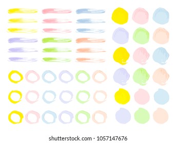 Vector colorful paint smear stroke stain set. Abstract textured art illustration. Acrylic Texture Paint Stain Illustration. Hand drawn brush strokes vector elements. Spring and summer colors.
