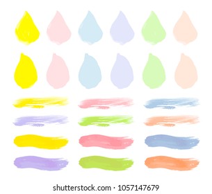 Vector colorful paint smear stroke stain set. Abstract textured art illustration. Acrylic Texture Paint Stain Illustration. Hand drawn brush strokes vector elements. Spring and summer colors.