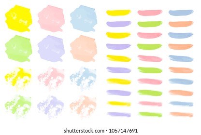 Vector colorful paint smear stroke stain set. Abstract textured art illustration. Acrylic Texture Paint Stain Illustration. Hand drawn brush strokes vector elements. Spring and summer colors.