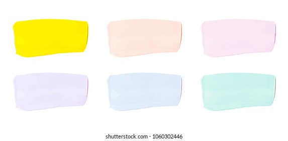 Vector colorful paint smear stroke stain set. Abstract textured art illustration. Acrylic Texture Paint Stain Illustration. Hand drawn brush strokes vector elements. Spring and summer colors.