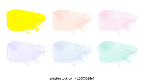 Vector colorful paint smear stroke stain set. Abstract textured art illustration. Acrylic Texture Paint Stain Illustration. Hand drawn brush strokes vector elements. Spring and summer colors.