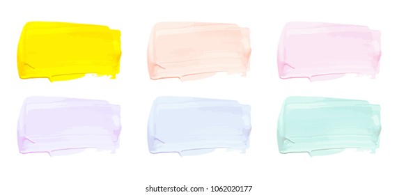 Vector colorful paint smear stroke stain set. Abstract textured art illustration. Acrylic Texture Paint Stain Illustration. Hand drawn brush strokes vector elements. Spring and summer colors.
