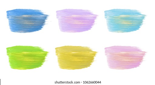 Vector colorful paint smear stroke stain set. Abstract textured art illustration. Acrylic Texture Paint Stain Illustration. Hand drawn brush strokes vector elements. Spring and summer colors.