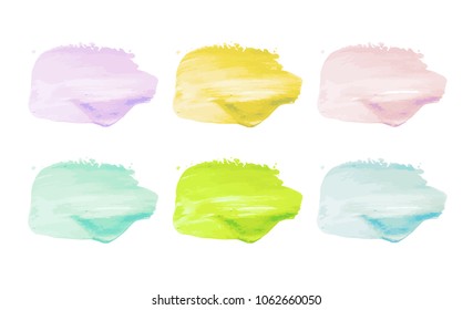 Vector colorful paint smear stroke stain set. Abstract textured art illustration. Acrylic Texture Paint Stain Illustration. Hand drawn brush strokes vector elements. Spring and summer colors.